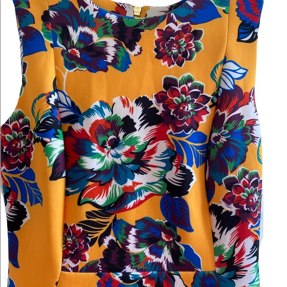 NWT Calvin Klein Mermaid Style Midi Yellow and Floral Design Dress Size 2 - Picture 3 of 11